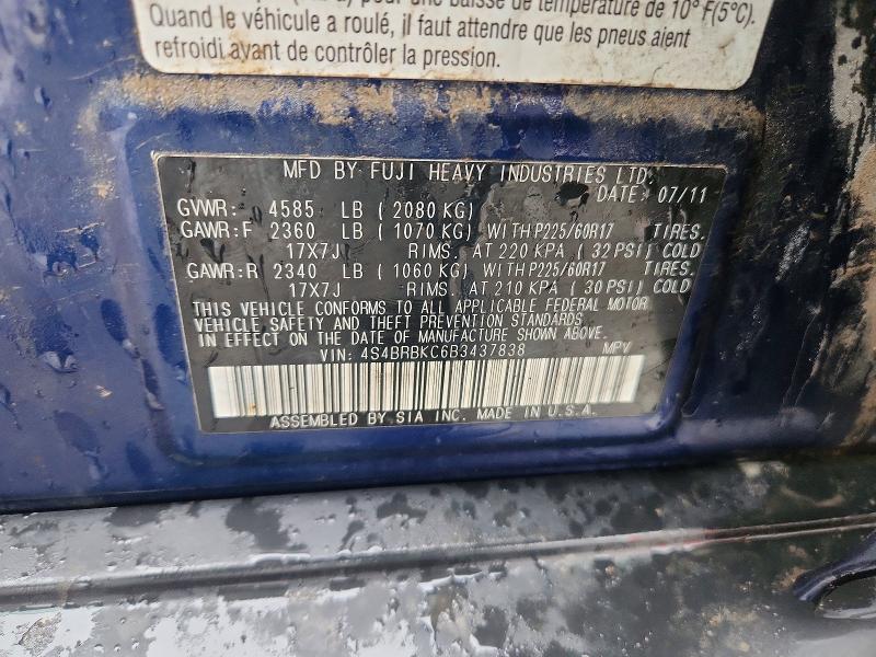 79829135 :رقم المزاد ، 4S4BRBKC6B3437838 vin ، 2011 Subaru Outback مزاد بيع