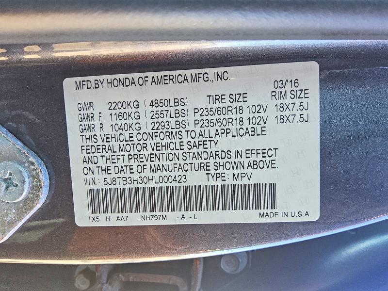 45970156 :رقم المزاد ، 5J8TB3H30HL000423 vin ، 2017 Acura Rdx مزاد بيع