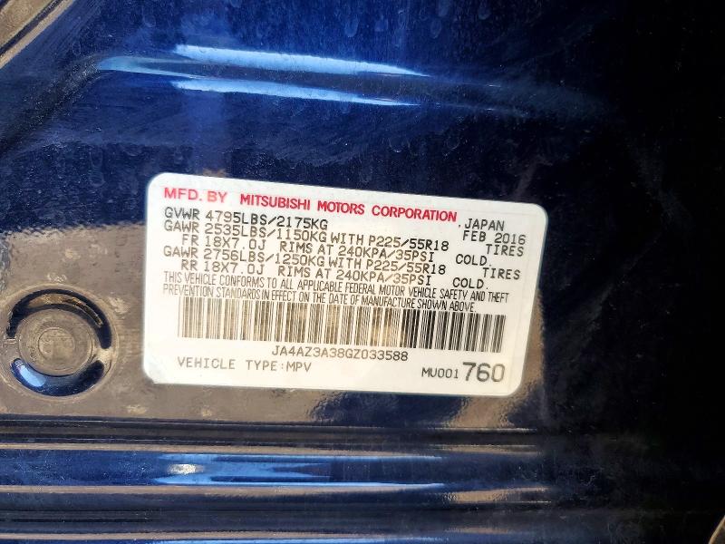 Продаж на аукціоні авто 2016 Mitsubishi Outlander, vin: JA4AZ3A38GZ033588, номер лоту: 47049426