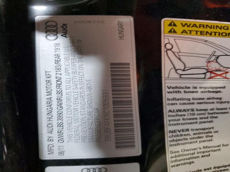 Aukcja sprzedaży 2012 Audi Tt, vin: TRUBFAFKXC1005331, numer aukcji: 46801536