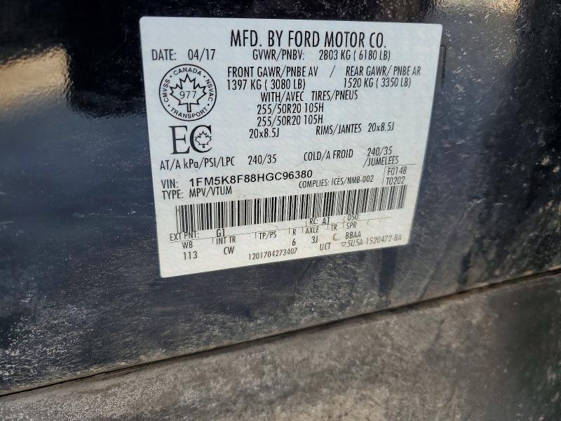 Aukcja sprzedaży 2017 Ford Explorer, vin: 1FM5K8F88HGC96380, numer aukcji: 79528825