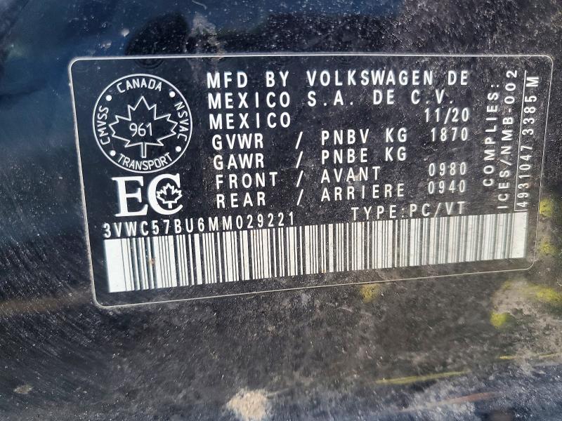 Aukcja sprzedaży 2021 Volkswagen Jetta, vin: 3VWC57BU6MM029221, numer aukcji: 79062845