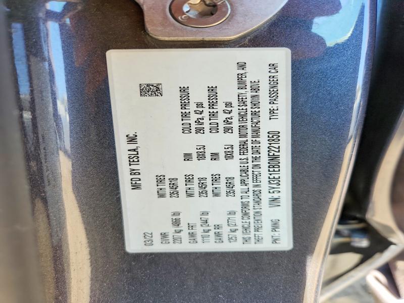 Продажа на аукционе авто 2022 Tesla Model 3, vin: 5YJ3E1EB0NF221850, номер лота: 48075996