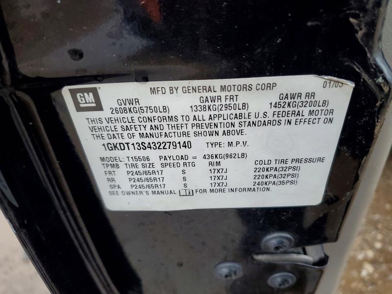 2003 Gmc Envoy მანქანა იყიდება აუქციონზე, vin: 1GKDT13S432279140, აუქციონის ნომერი: 45569536
