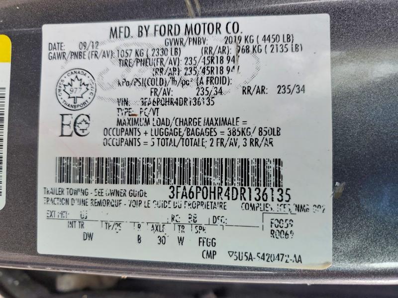 Aukcja sprzedaży 2013 Ford Fusion, vin: 3FA6P0HR4DR136135, numer aukcji: 45641616