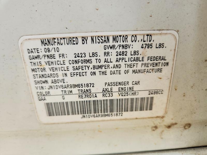 Aukcja sprzedaży 2011 Infiniti G25 Sedan, vin: JN1DV6AR9BM651872, numer aukcji: 47746486