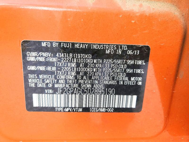 41974846 :رقم المزاد ، JF2GPAGC5D2895190 vin ، 2013 Subaru Xv Crosstrek مزاد بيع