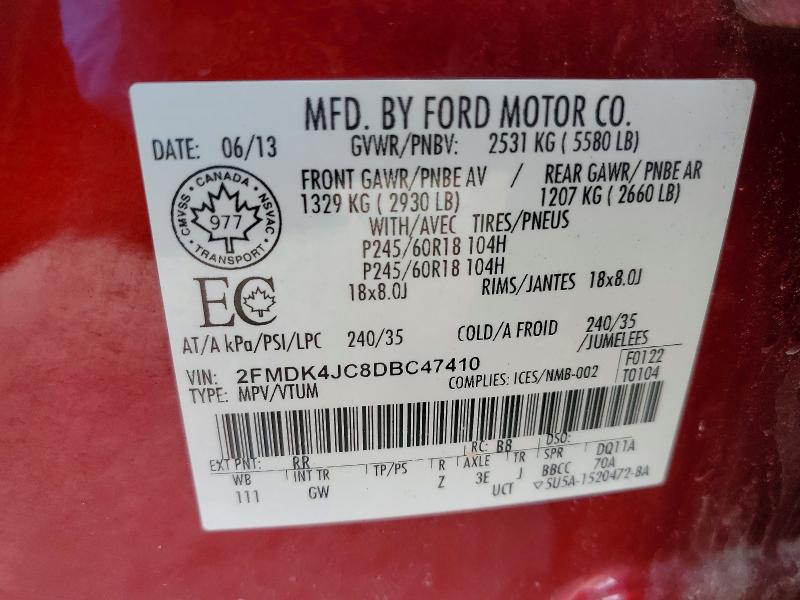 Продаж на аукціоні авто 2013 Ford Edge, vin: 2FMDK4JC8DBC47410, номер лоту: 46311186