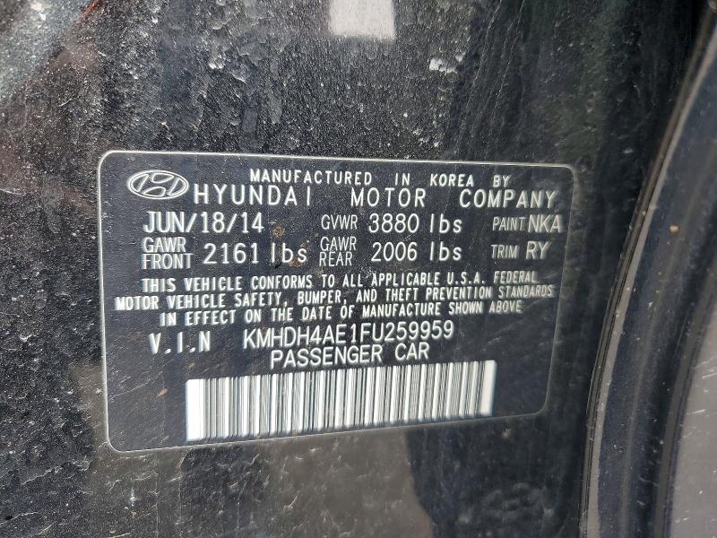 2015 Hyundai Elantra მანქანა იყიდება აუქციონზე, vin: KMHDH4AE1FU259959, აუქციონის ნომერი: 47765186