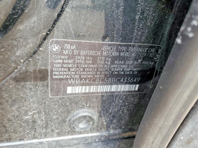 2011 Bmw 750 მანქანა იყიდება აუქციონზე, vin: WBAKC8C58BC433649, აუქციონის ნომერი: 47108396