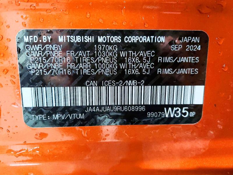46216756 :رقم المزاد ، JA4AJUAU9RU608996 vin ، 2024 Mitsubishi Rvr مزاد بيع