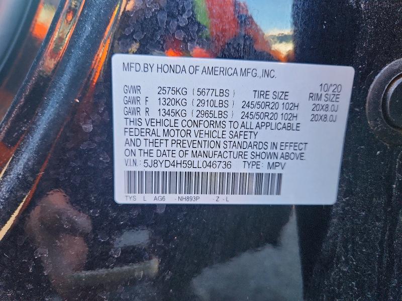 42060296 :رقم المزاد ، 5J8YD4H59LL046736 vin ، 2020 Acura Mdx مزاد بيع
