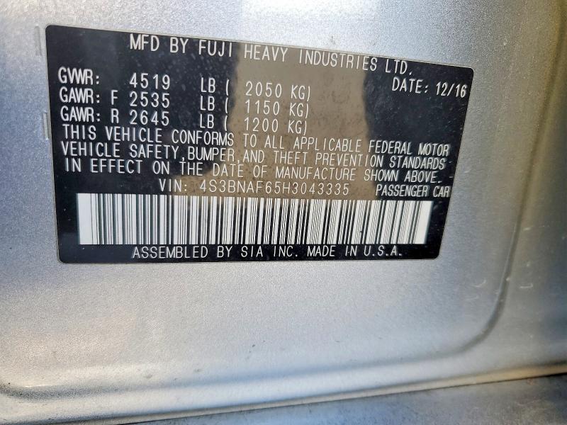 Продажа на аукционе авто 2017 Subaru Legacy, vin: 4S3BNAF65H3043335, номер лота: 42058346