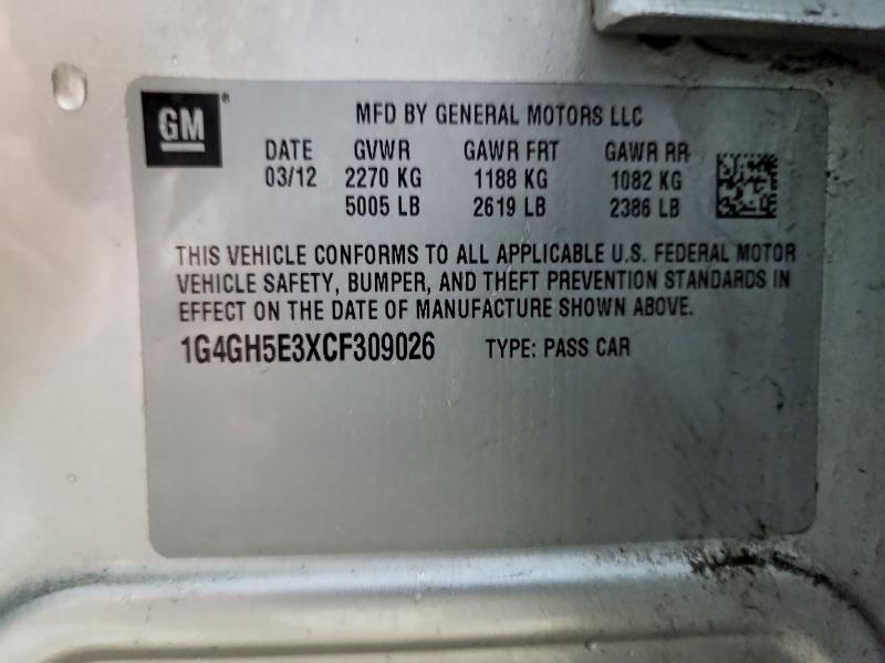 Продаж на аукціоні авто 2012 Buick Lacrosse, vin: 1G4GH5E3XCF309026, номер лоту: 46654386