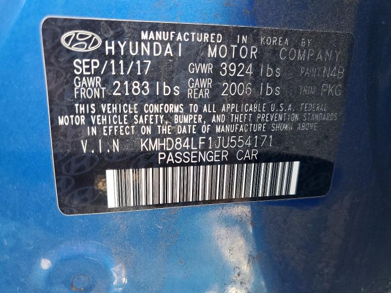 2018 Hyundai Elantra მანქანა იყიდება აუქციონზე, vin: KMHD84LF1JU554171, აუქციონის ნომერი: 46066796