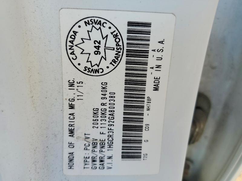 Aukcja sprzedaży 2016 Honda Accord, vin: 1HGCR3F92GA800380, numer aukcji: 79723315