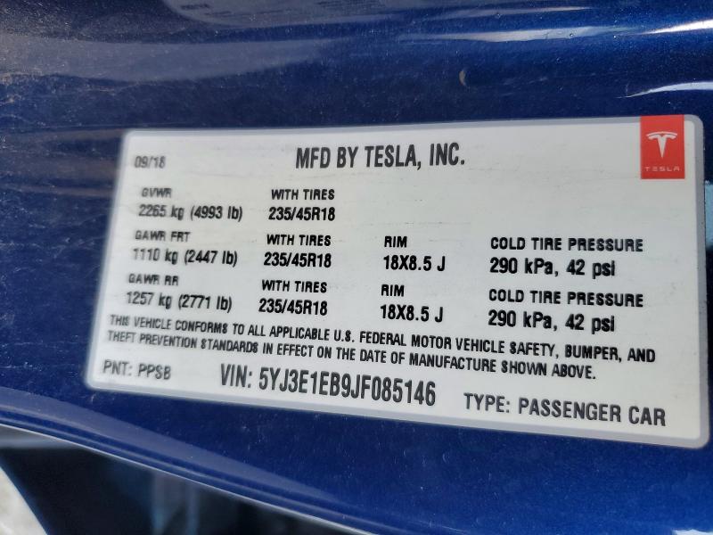 Aukcja sprzedaży 2018 Tesla Model 3, vin: 5YJ3E1EB9JF085146, numer aukcji: 45885936