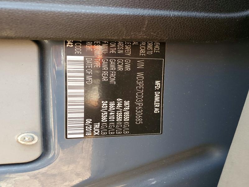 Продажа на аукционе авто 2018 Mercedes-benz Sprinter, vin: WD3PE7CD3JP630685, номер лота: 51552956