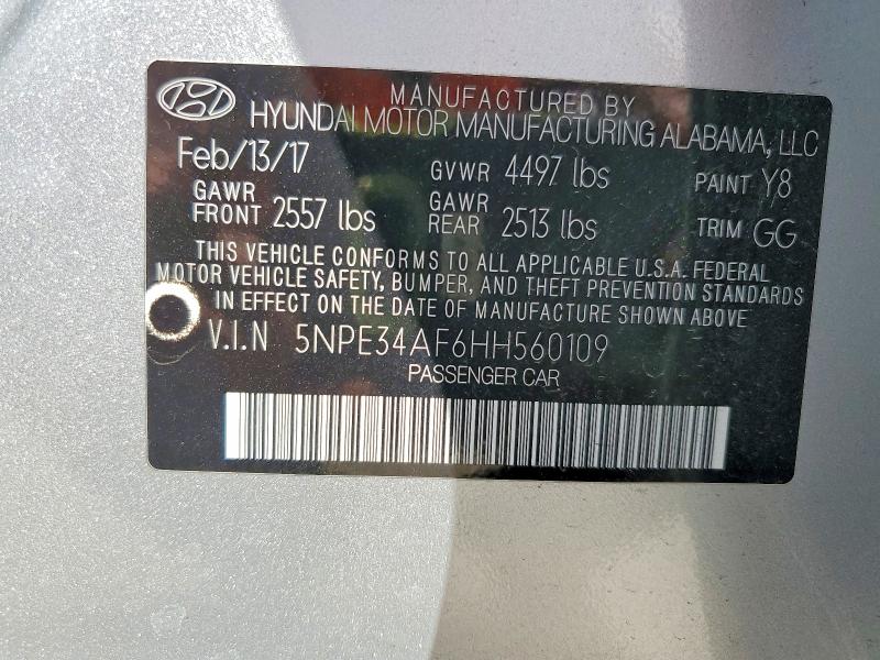 2017 Hyundai Sonata მანქანა იყიდება აუქციონზე, vin: 5NPE34AF6HH560109, აუქციონის ნომერი: 79104915