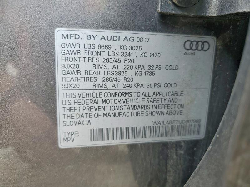 47985466 :رقم المزاد ، WA1LABF71JD007988 vin ، 2018 Audi Q7 مزاد بيع