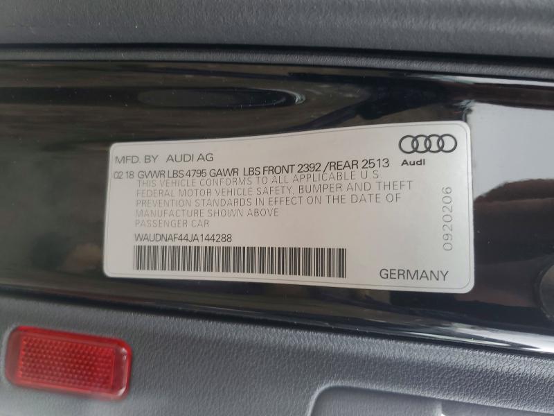 78581585 :رقم المزاد ، WAUDNAF44JA144288 vin ، 2018 Audi A4 مزاد بيع