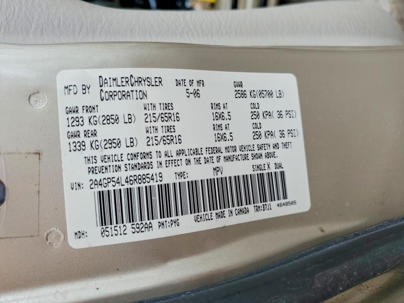 46866606 :رقم المزاد ، 2A4GP54L46R885419 vin ، 2006 Chrysler Town & Country مزاد بيع