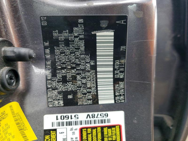 Aukcja sprzedaży 2012 Toyota Sienna, vin: 5TDYK3DCXCS232478, numer aukcji: 47731076