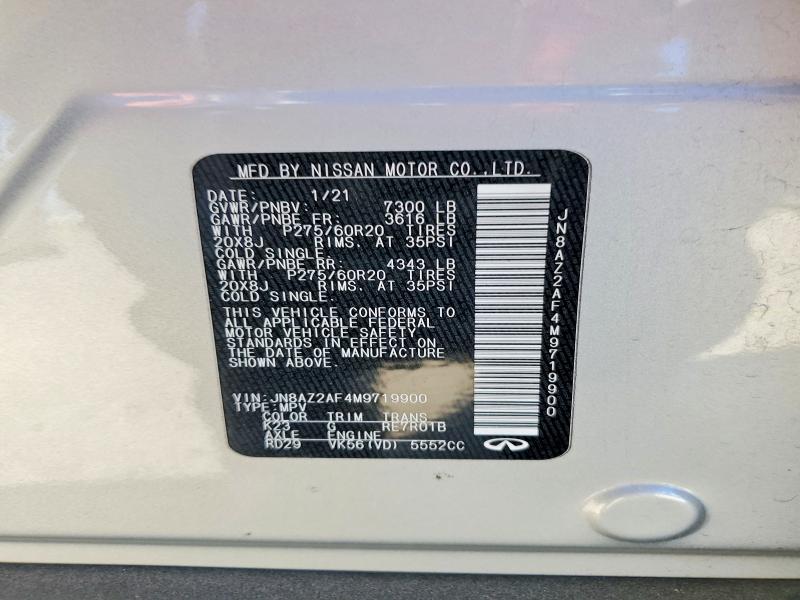Aukcja sprzedaży 2021 Infiniti Qx80, vin: JN8AZ2AF4M9719900, numer aukcji: 45886746