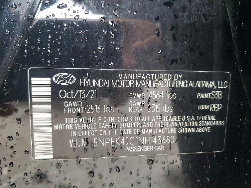Aukcja sprzedaży 2022 Hyundai Sonata, vin: 5NPEK4JC1NH143680, numer aukcji: 47694826