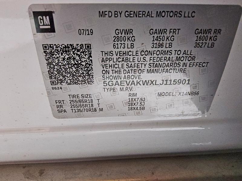 2020 Buick Enclave მანქანა იყიდება აუქციონზე, vin: 5GAEVAKWXLJ115901, აუქციონის ნომერი: 78861105
