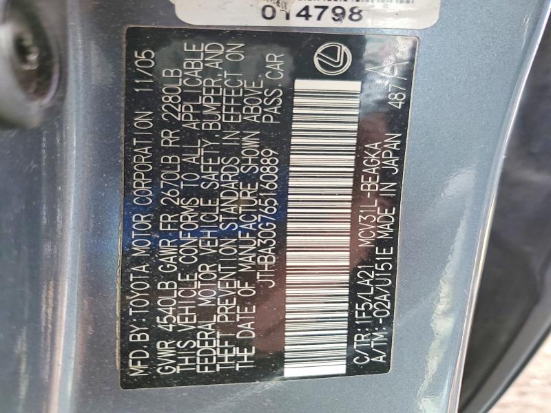 Aukcja sprzedaży 2006 Lexus Es 330, vin: JTHBA30G765160889, numer aukcji: 47168326