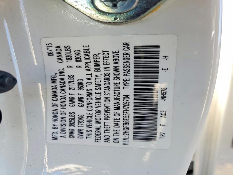 46037766 :رقم المزاد ، 2HGFB6E55FH709704 vin ، 2015 Honda Civic مزاد بيع