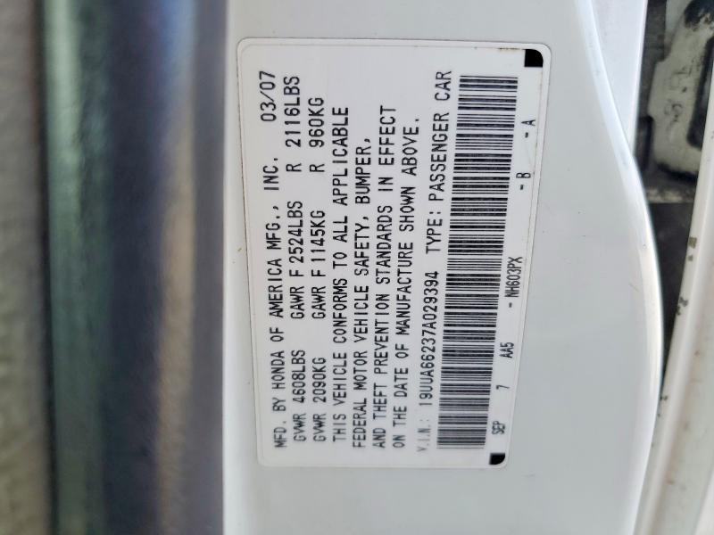Aukcja sprzedaży 2007 Acura Tl, vin: 19UUA66237A029394, numer aukcji: 79113365