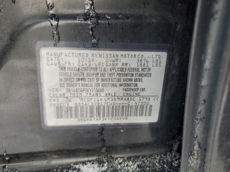 2019 Nissan Sentra მანქანა იყიდება აუქციონზე, vin: 3N1AB7AP3KY255448, აუქციონის ნომერი: 45985776