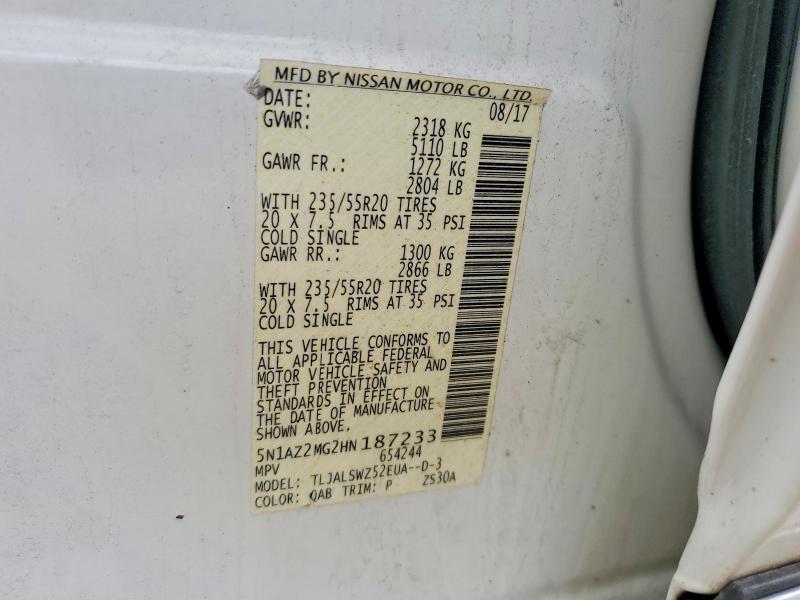 Продаж на аукціоні авто 2017 Nissan Murano, vin: 5N1AZ2MG2HN187233, номер лоту: 47819936