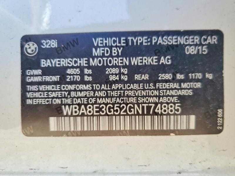 47721146 :رقم المزاد ، WBA8E3G52GNT74885 vin ، 2016 Bmw 328 مزاد بيع