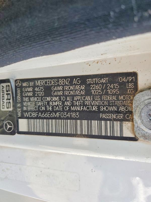 Продажа на аукционе авто 1991 Mercedes-benz 500, vin: WDBFA66E6MF034183, номер лота: 47981216