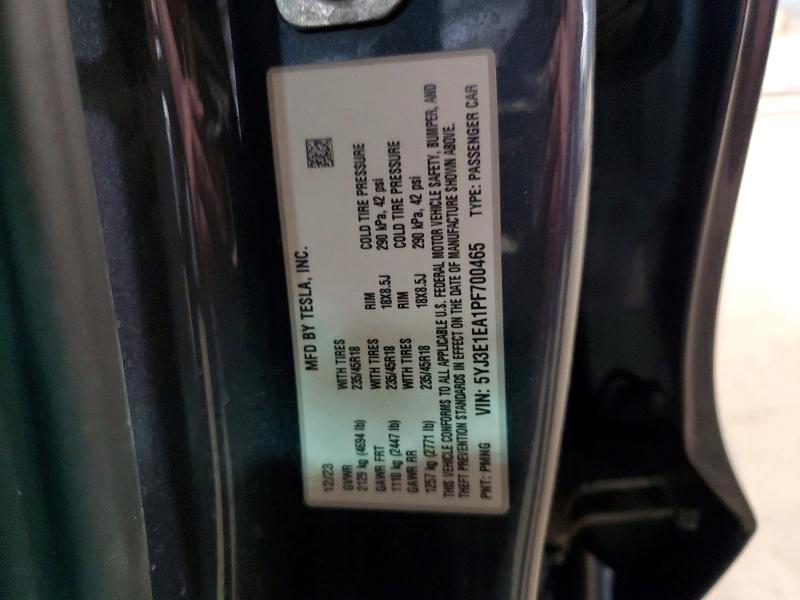 2023 Tesla Model 3 მანქანა იყიდება აუქციონზე, vin: 5YJ3E1EA1PF700465, აუქციონის ნომერი: 47204906