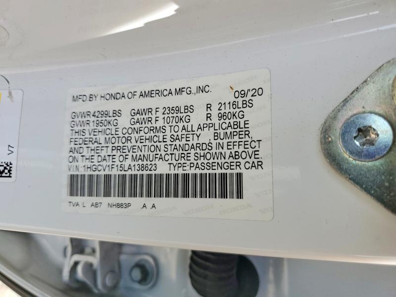 47916146 :رقم المزاد ، 1HGCV1F15LA138623 vin ، 2020 Honda Accord مزاد بيع