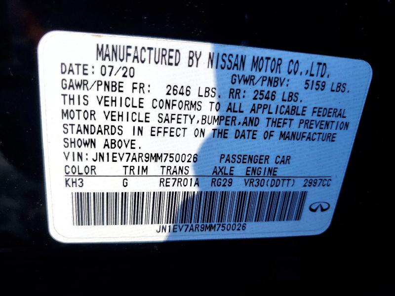 Aukcja sprzedaży 2021 Infiniti Q50, vin: JN1EV7AR9MM750026, numer aukcji: 46549846
