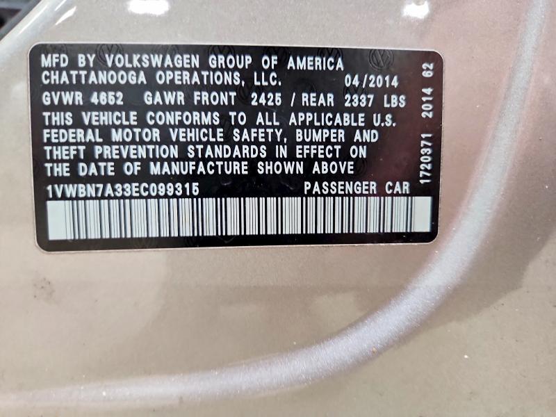 Aukcja sprzedaży 2014 Volkswagen Passat, vin: 1VWBN7A33EC099315, numer aukcji: 46189836