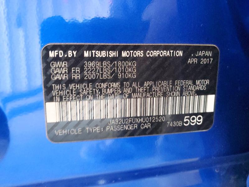 Продаж на аукціоні авто 2017 Mitsubishi Lancer, vin: JA32U2FUXHU012520, номер лоту: 46496176
