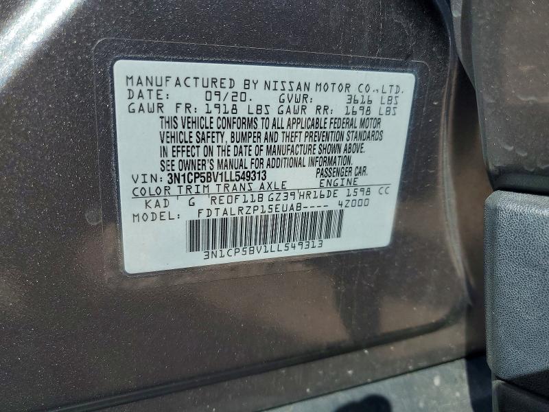 Продажа на аукционе авто 2020 Nissan Kicks, vin: 3N1CP5BV1LL549313, номер лота: 46963936