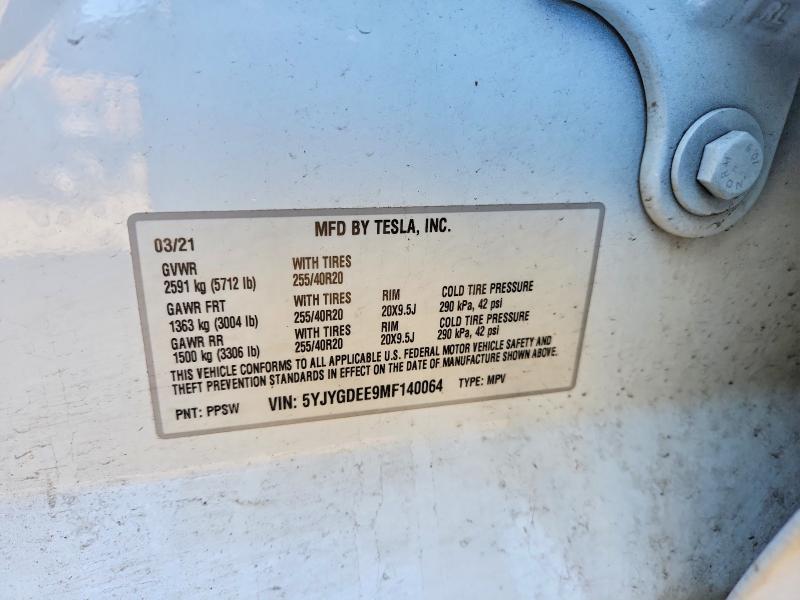 Aukcja sprzedaży 2021 Tesla Model Y, vin: 5YJYGDEE9MF140064, numer aukcji: 47902016