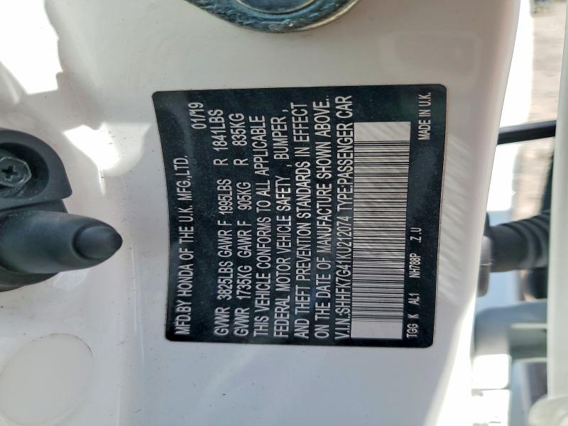 Продаж на аукціоні авто 2019 Honda Civic, vin: SHHFK7G41KU212074, номер лоту: 47478036