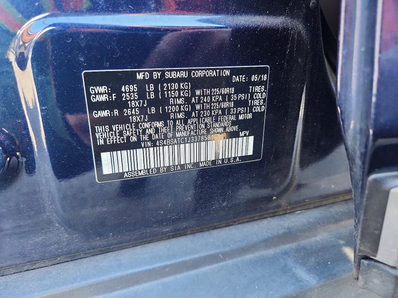 Продажа на аукционе авто 2018 Subaru Outback, vin: 4S4BSATC1J3378581, номер лота: 47953226