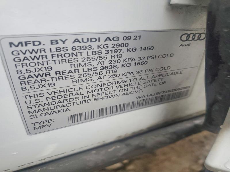 Aukcja sprzedaży 2022 Audi Q7, vin: WA1AJBF74ND002863, numer aukcji: 79595525