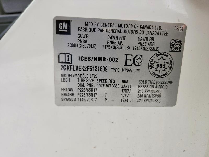 Aukcja sprzedaży 2015 Gmc Terrain, vin: 2GKFLVEK2F6121609, numer aukcji: 79606045