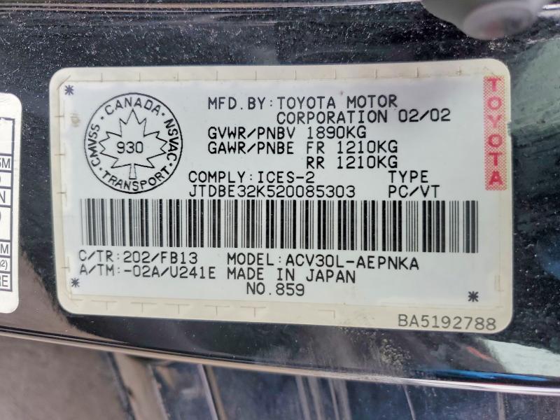 Aukcja sprzedaży 2002 Toyota Camry, vin: JTDBE32K520085303, numer aukcji: 79019745