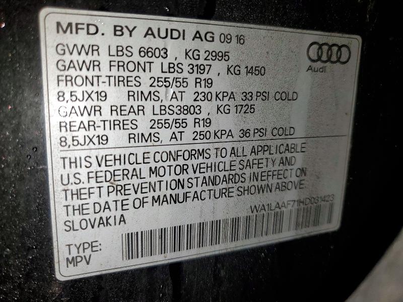 Продаж на аукціоні авто 2017 Audi Q7, vin: WA1LAAF71HD031423, номер лоту: 46134456